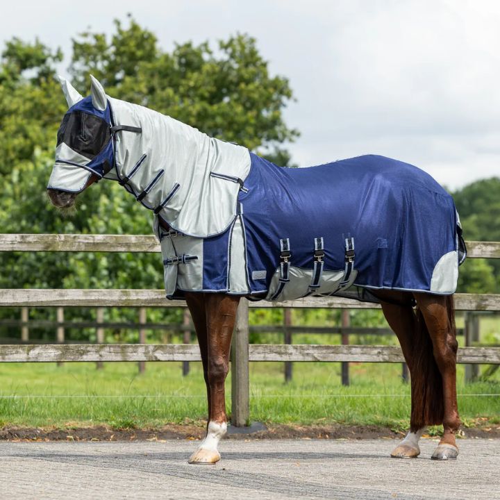 Qhp - Chemise anti-mouches avec couvre cou et masque amovible - Bleue